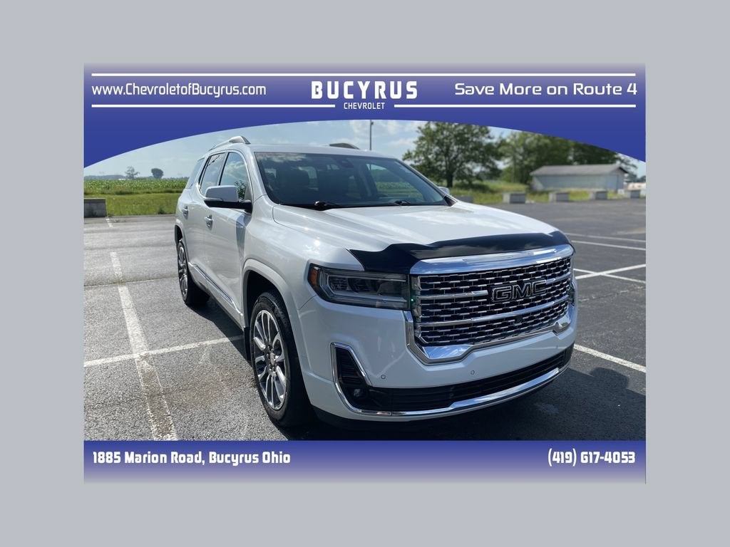 2021 GMC Acadia Denali in White Frost Tricoat — front three-quarter view